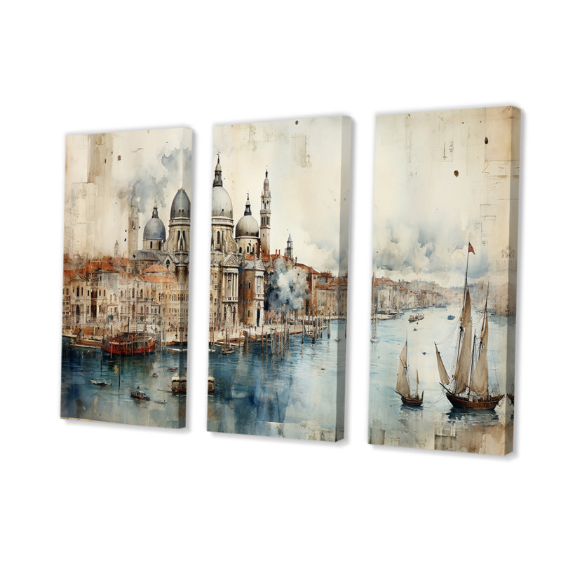 «Venice Distant Memories Journal Collage II», ensemble d'art mural sur toile Venise, H 40 po x l 60 po x P 1 po
