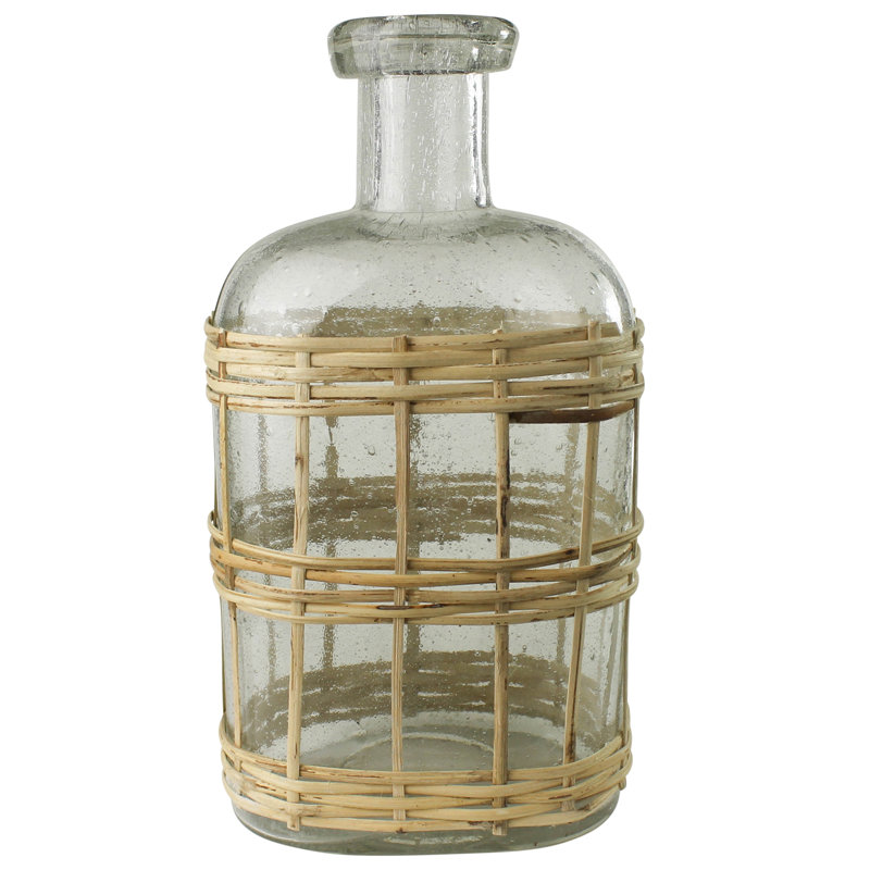 Bouteille, verre et rotin - moyen, H 11,5 po x l 5,5 po x P 3 po