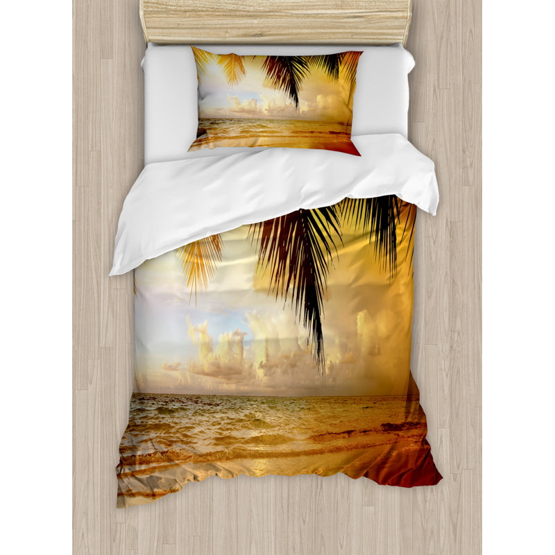 Twin Orange Ocean Coastal Duvet Cover Set with Pillow Sham
