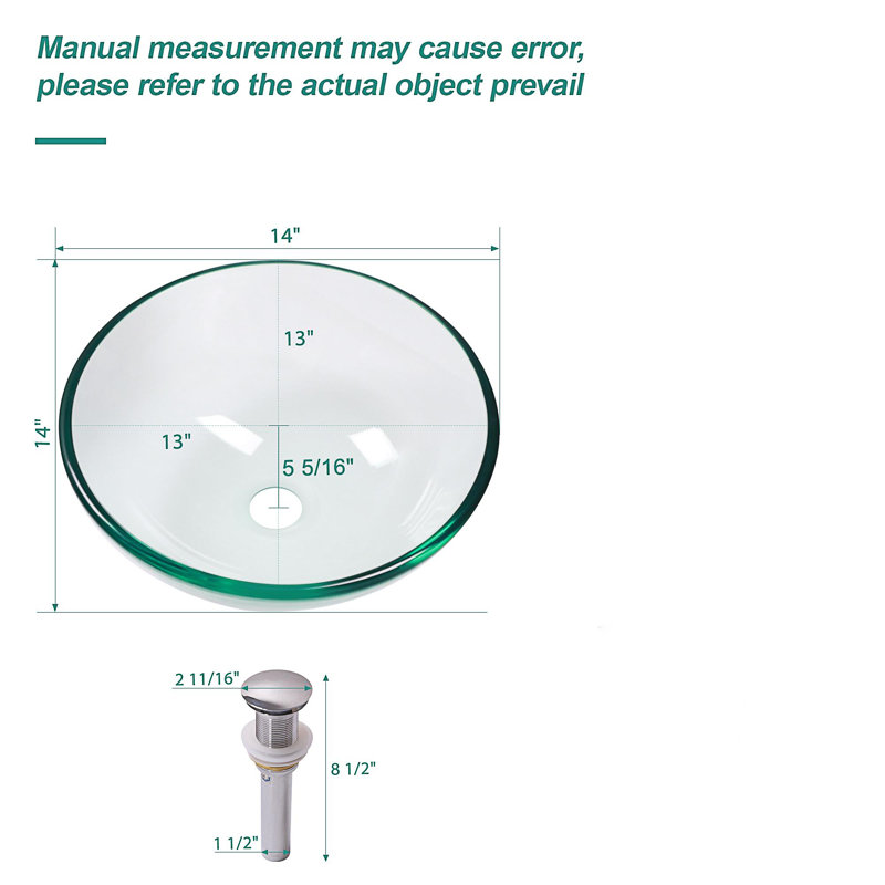 Lavabo de salle de bain vasque en verre trempé avec bonde escamotable