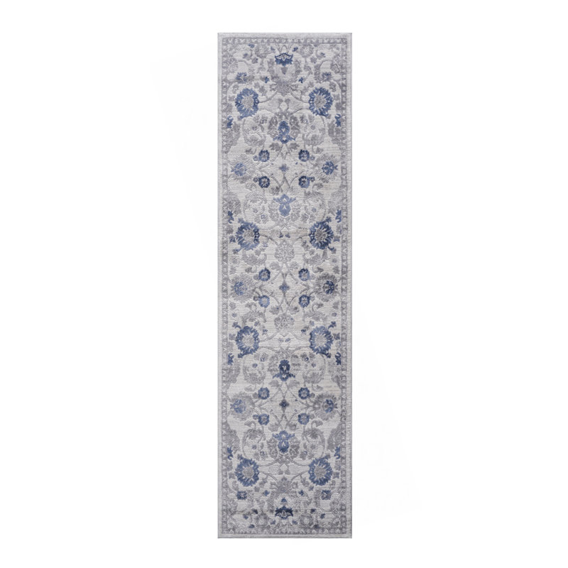Tapis bleu / argenté / oriental de la collection LOOM & LUXE, Blue, Runner 2'2" x 8'