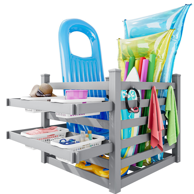 Poolside White Storage Organizer With 6 Movable Hooks, Light Gray