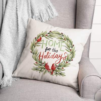 Cardinal Wreath Throw Pillow