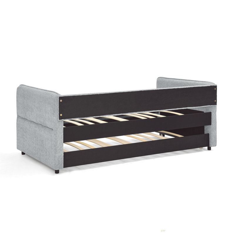 Lit de jour avec couchette rembourrée et capitonnée, tissu Boucle (lit de jour), Lit simple