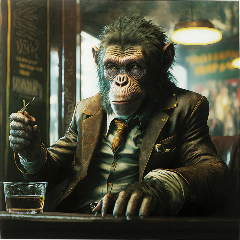Drinking Monkey Print on Glass