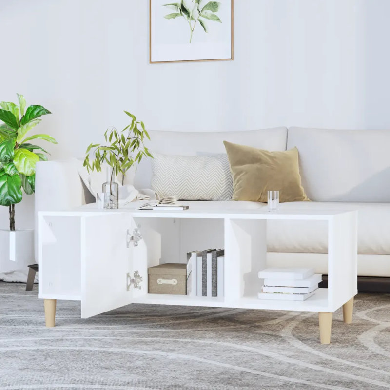 Four Leg Coffee Table with Storage, White/Brown