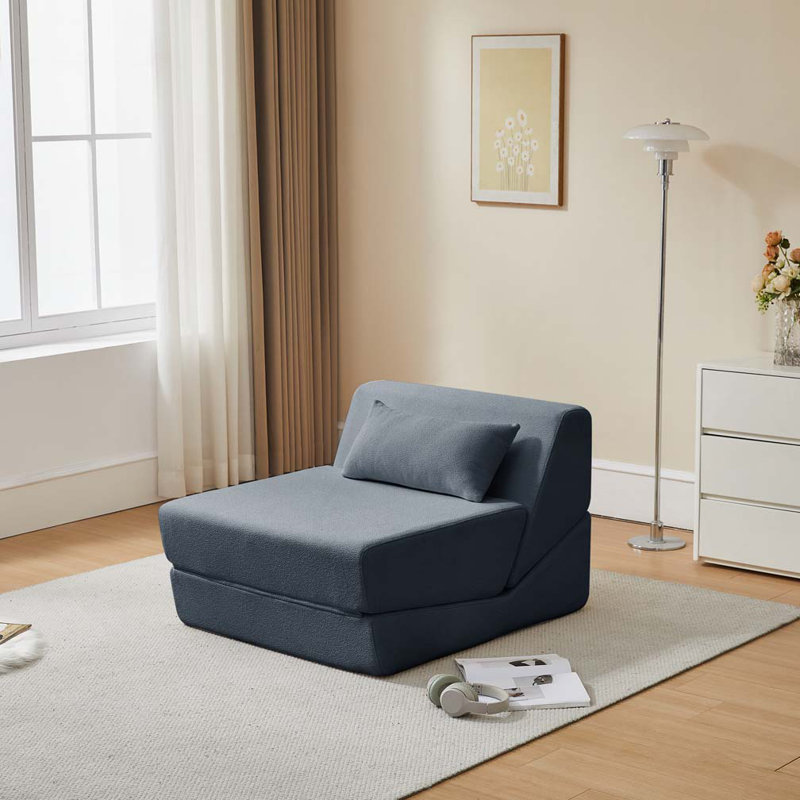 Chaise convertible en laine et en tissu, Bleu clair