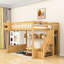 Lit mezzanine en bois avec tablettes de rangement et espace sous le lit-657029881