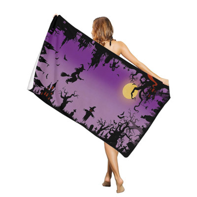 Serviettes de piscine surdimensionnées d'Halloween, sorcière, mauve, lune de nuit, grande serviette de bain à séchage rapide, serviette de bain sans sable, 50 x 60 po, et un sac en toile avec la même serviette de plage imprimée sera offert en cadeau