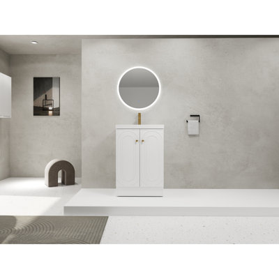 Meuble-lavabo autoportant 24 po avec lavabo en résine et 2 portes d'armoire à fermeture en douceur