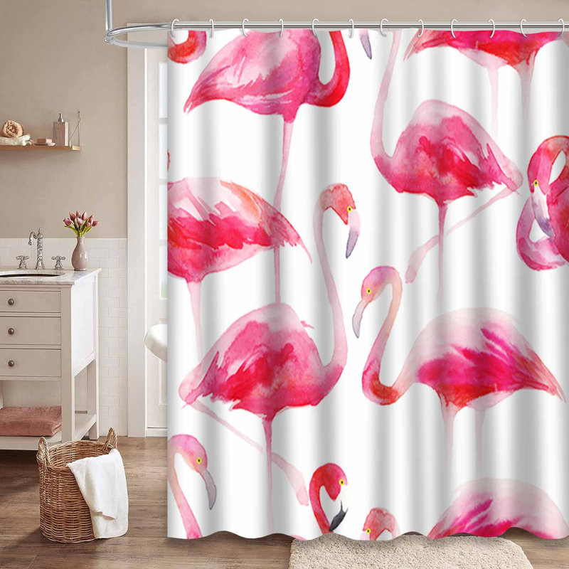 Tissu flamant rose avec 12 crochets aquarelle, L 72 po x l 78 po