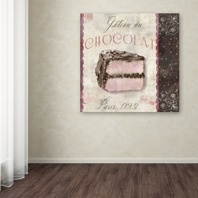 Vintage Parisian Chocolate Cake Canvas Art in Beige and Brown