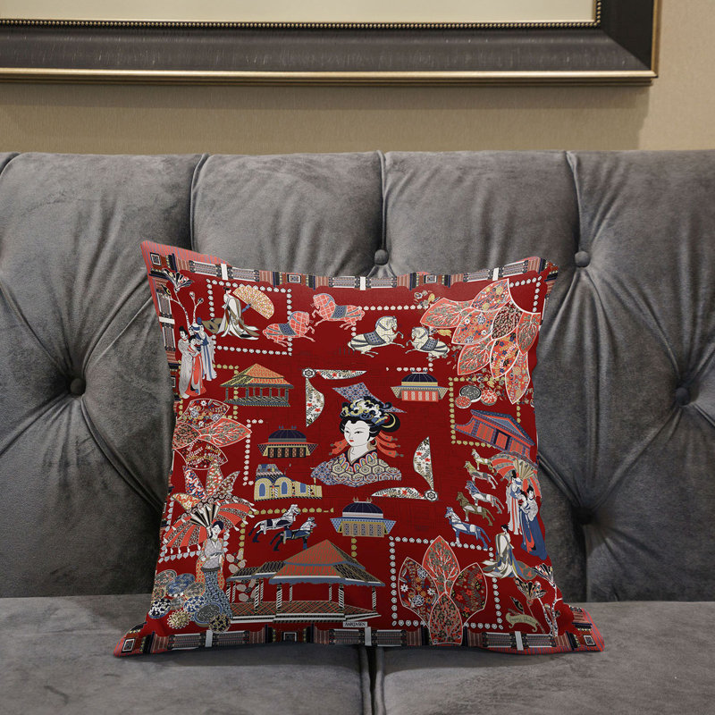 Wu Zetian Red Faux Suede Reversible Throw Pillow 20x20
