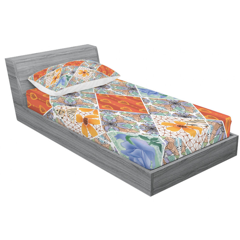 Microfiber Patchwork Sheet Set, Twin XL Sheet Set with Fitted Sheet