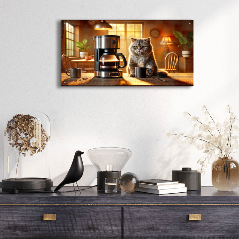  «Early Riser Cat» par Rey Klimt, art mural en verre acrylique, 48 po x 24 po