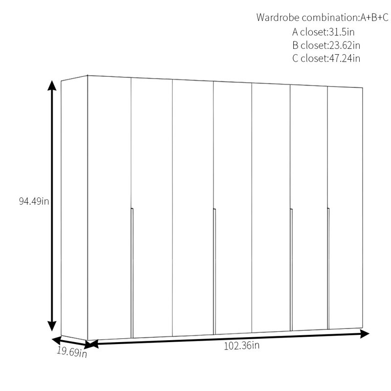 Simple Modern Walnut Wardrobe, 94.49" H x 102.36" W x 19.69" D