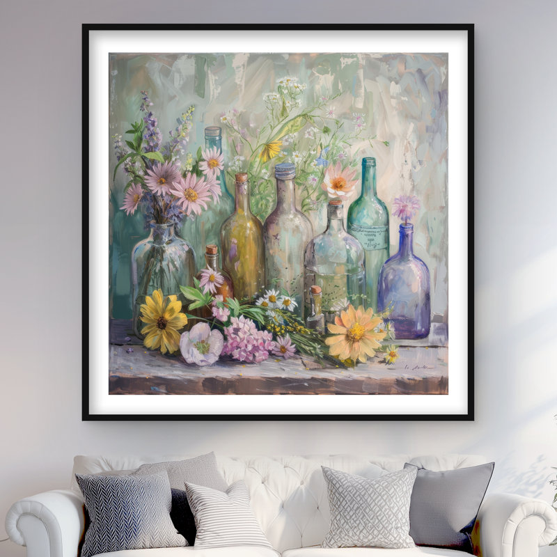 Fleurs et bouteilles - Turquoise