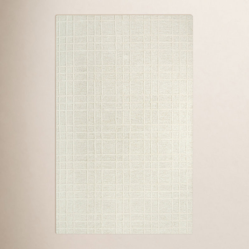 Tapis blanc en laine touffeté à la main Alec, Rectangle 7 pi 9 po x 9 pi 9 po