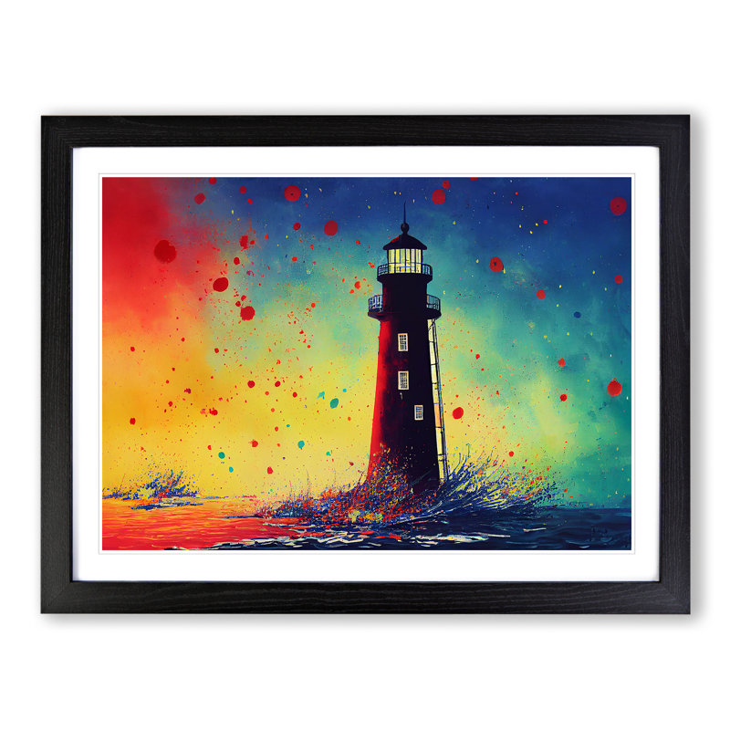 Lighthouse Splash Vol.6 - Single Picture Frame Painting, 25cm H x 34cm W x 2cm D, Black