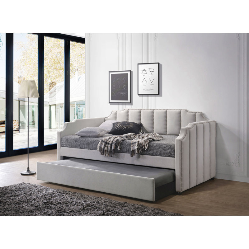 Dove Gray Velvet Daybed W/Trundle (Twin)