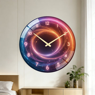 Neon Spiral Clock Art - 24‘’ Modern Glass Wall Clock