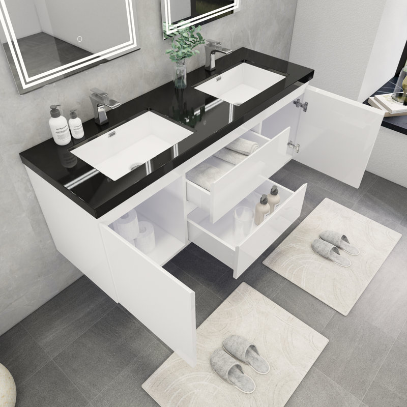 Castin 60" Wall-Mounted Double Bathroom Vanity Set, Glossy White