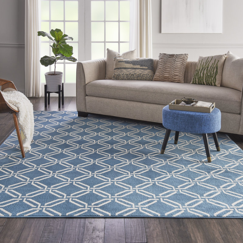 Tapis bleu bohème Sheron, Rectangle 7 pi 10 po x 9 pi 10 po