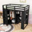 Lit mezzanine simple en bois avec bureau intégré, armoire et rangement-1149071993