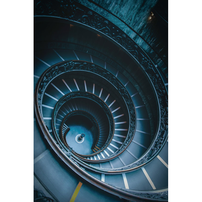 Escalier circulaire descendant, dramatique, bleu, orné, classique, H 48 po x l 24 po x P 1,5 po