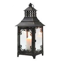 Better Homes & Gardens Decorative Natural Wood and Glass Battery Operated Outdoor  Lantern with Removable LED Candle 15inH 