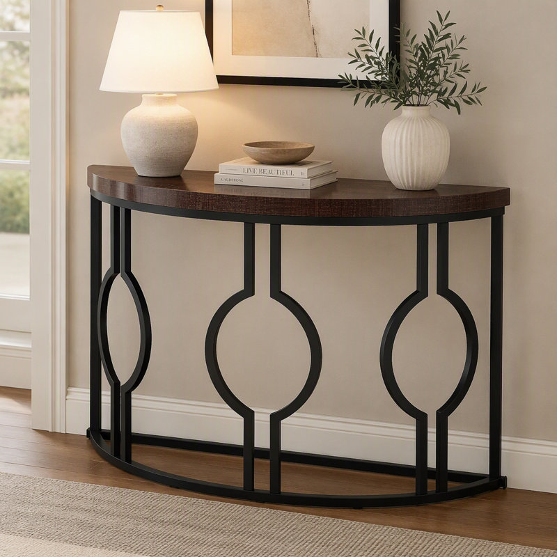 Console industrielle 43 po, canapé d'appoint en forme de demi-lune