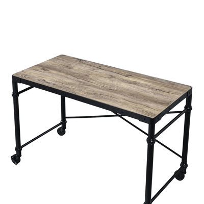 Bureau de style industriel en chêne rustique et finition noire, avec accoudoirs l 21 po x H 28 po, poids maximal de 70 lb, bois composite, base en métal avec roulettes