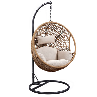 Patio Beige Fabric & Rope Hanging Chair