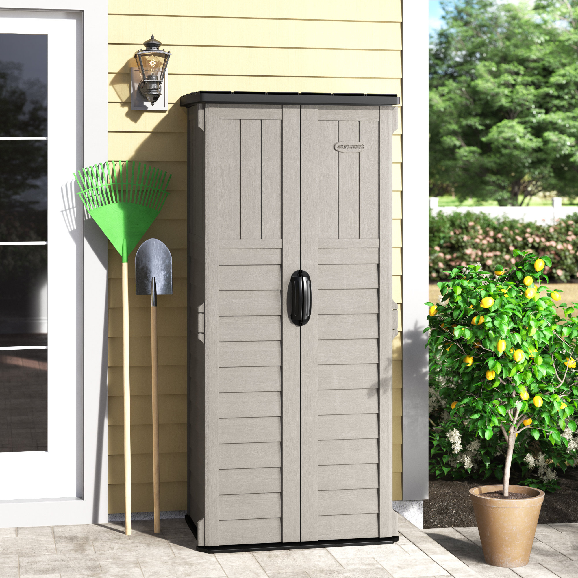 Suncast Outdoor Vanilla 32.25 in. W x 24.75 in. D x 72 in. H Resin