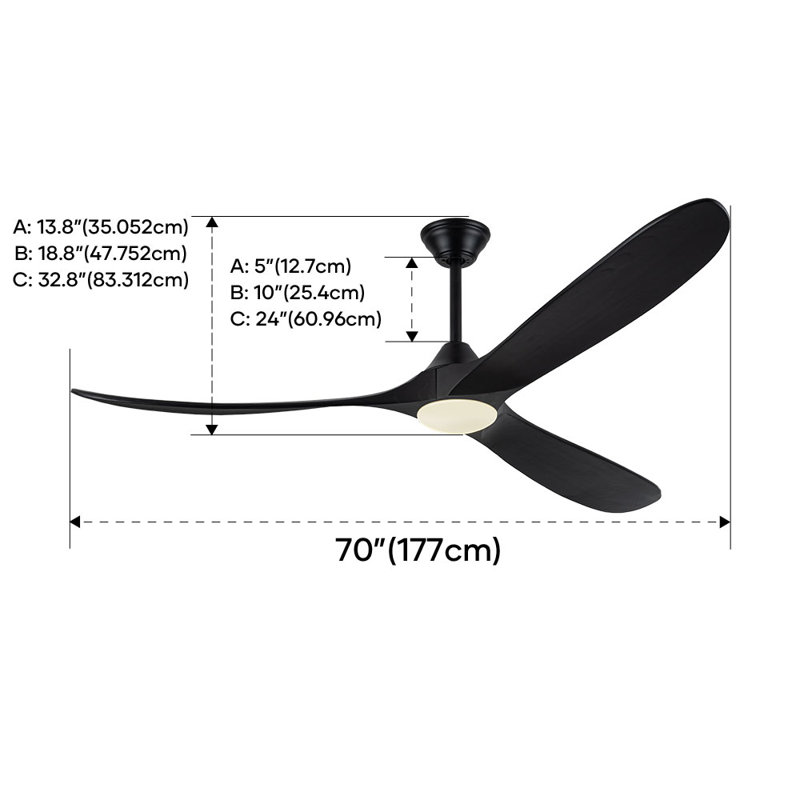 Ceiling Fan with LED Lights, Black, 177cm