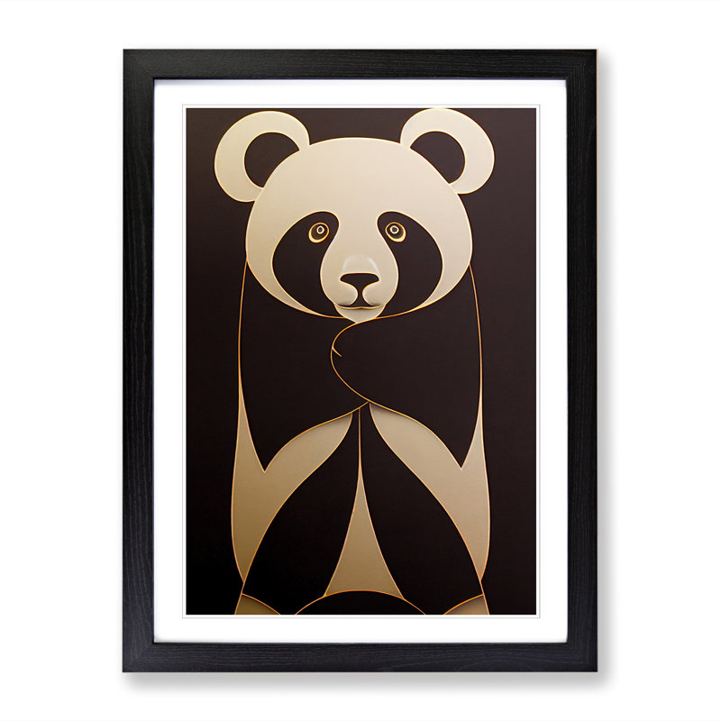 Panda Art Deco Style - Single Picture Frame Print, Black, 64cm H x 46cm W x 2cm D