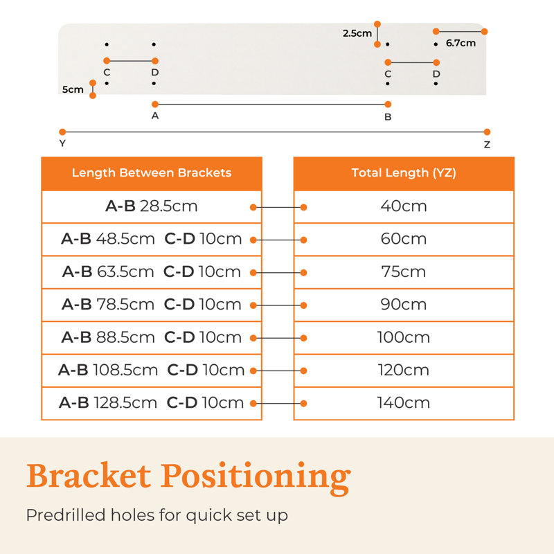 Bracket Shelf, 1.5cm H x 140cm W x 15cm D, White