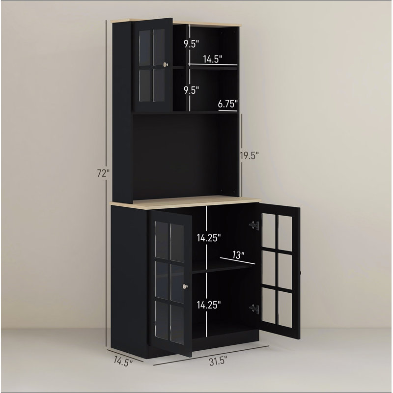 Armoire autoportante, armoire de rangement pour garde-manger, grand comptoir, portes en verre et tablettes réglables pour la salle à manger