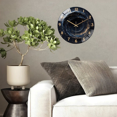 Clock Face Galaxy Vortex Art - 12'' Modern Glass Wall Clock