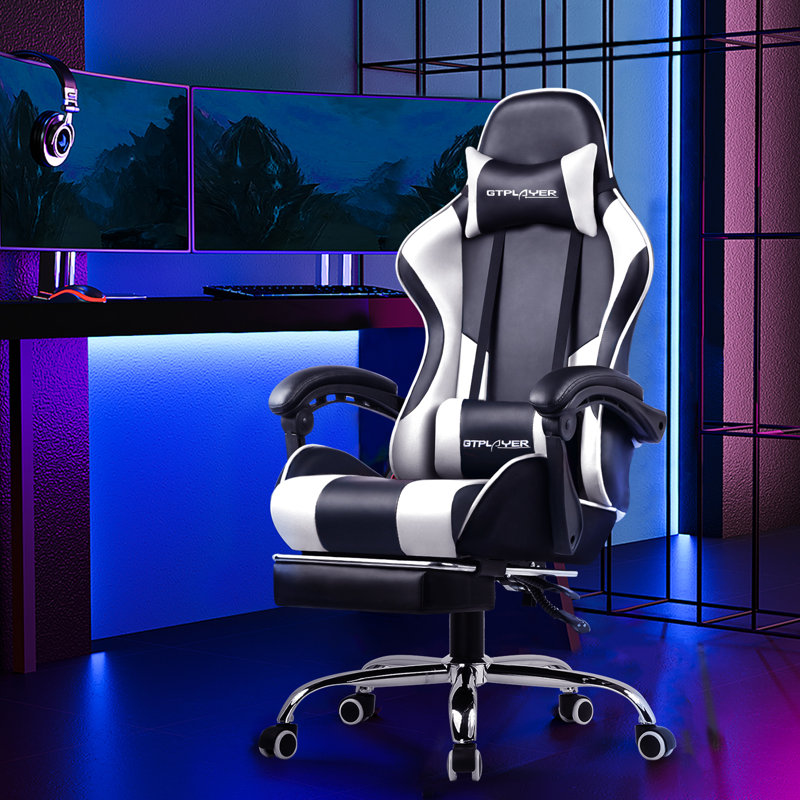 Gaming Chair, Computer Chair with Footrest and Lumbar Support, Height Adjustable Game Chair with 360°-Swivel Seat and Headrest and for Office or Gaming