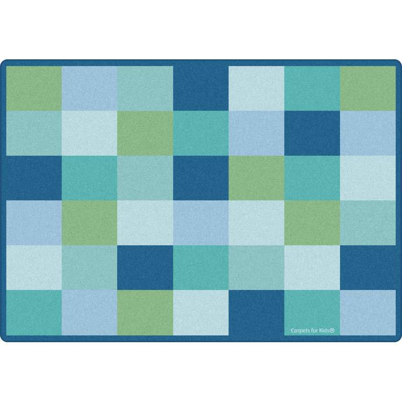 KIDSoft Block Seating Decorative Tufted Blue/Green/Teal Area Rug, Rectangle 6' x 9'