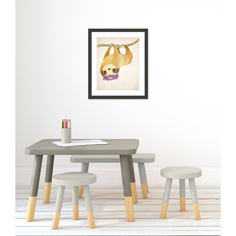Sloth floral 2, H 26,5 po x l 22,5 po x P 0,63 po, Cadre plat à grain de bois noir