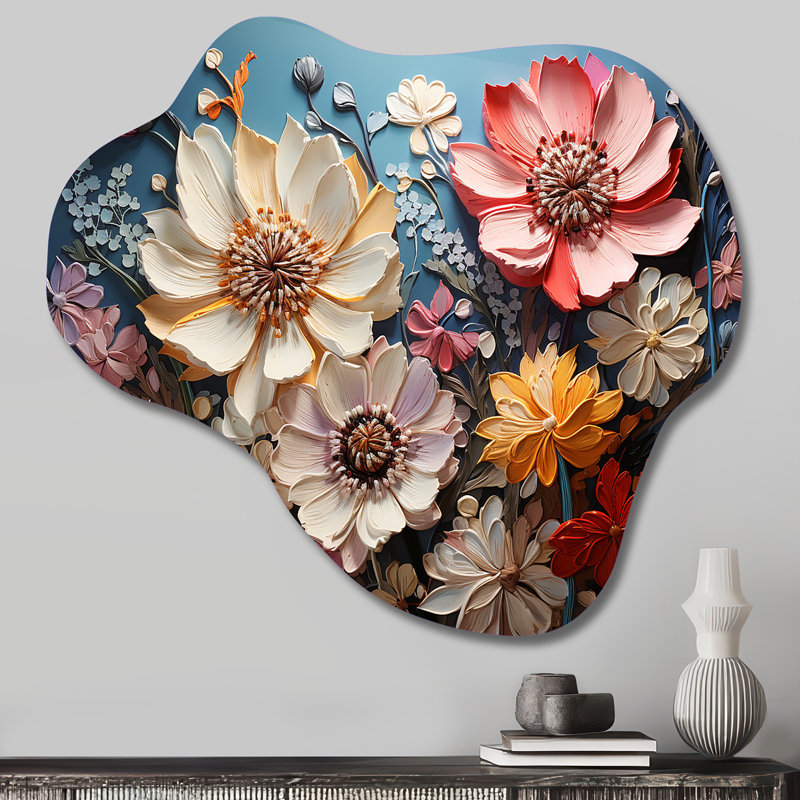 «White Pink Wildflowers Natures Symphony IV - Cloud Wildflowers», reproduction d'art murale en métal asymétrique
