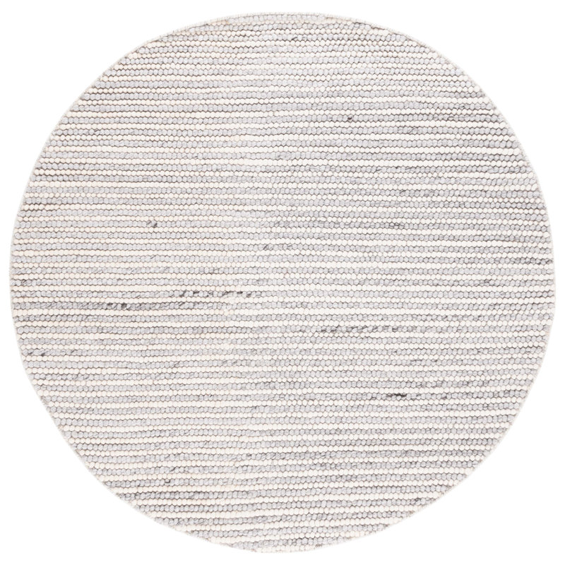 Tapis rayé ivoire / gris clair fait à la main Charvik, Rond 8 pi