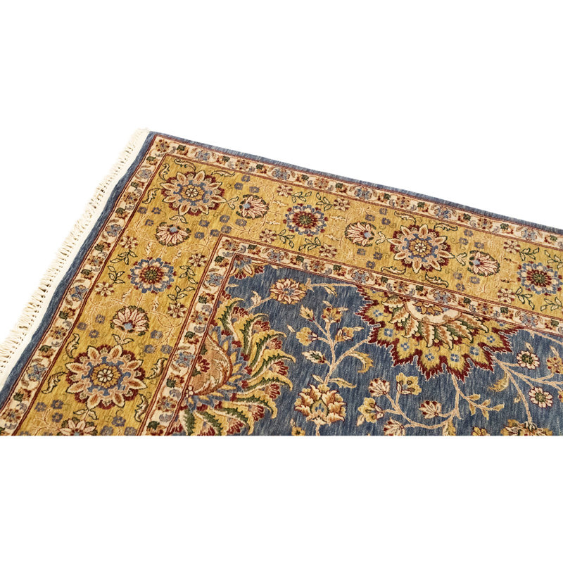 Tapis unique en laine noué à la main de haute qualité de 5 pi 9 po x 8 pi 9 po nouvel âge en or / bleu marine / brun
