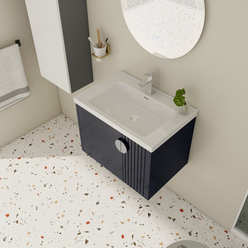 Meuble-lavabo avec lavabo, pour petite salle de bains, meuble-lavabo avec porte Ã  fermeture douce, Noir