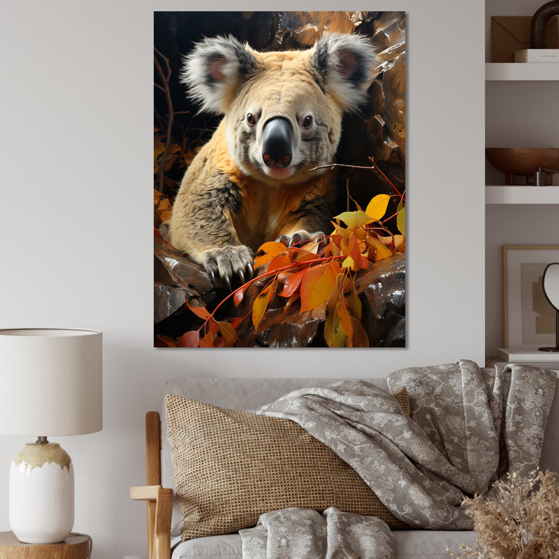 Koala Bush Retreat 2 - Koala Animal, art mural, Toile tendue, 32" H x 16" W