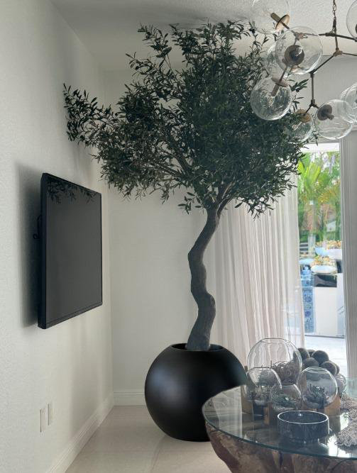 Artificial Olive Tree 30? Globe Planter, Black