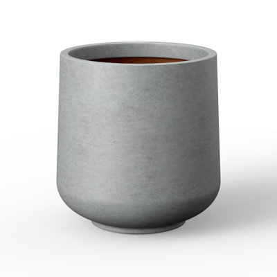 Pot à fleurs rond en ciment de 13 po de hauteur gris moyen (intérieur amélioré) avec trous de drainage pour l'intérieur et l'extérieur