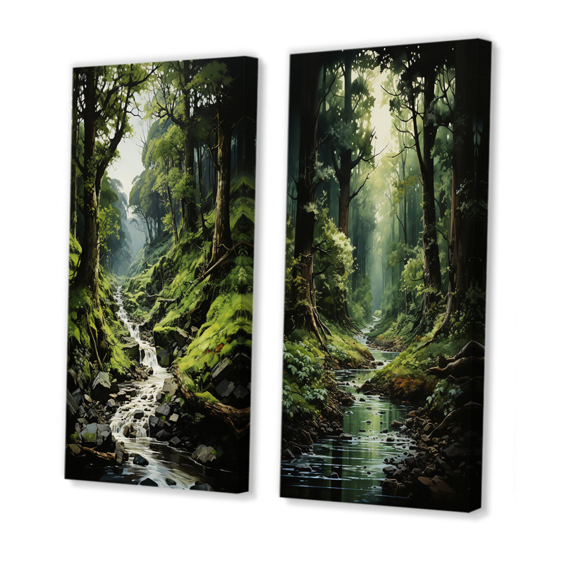 River Into Enchanted Woods - Ensemble de 2 décorations murales forêt, H 28 po x l 25 po, Toile tendue